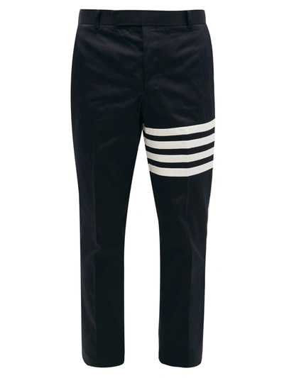 Thom Browne Striped Straight-leg Cotton Chino Trousers In Navy