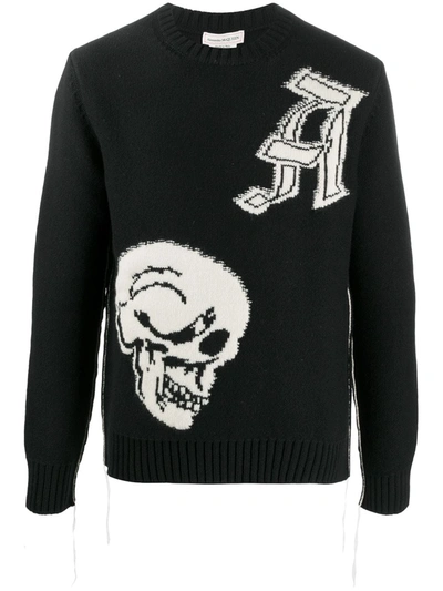 Alexander Mcqueen Skull Intarsia Wool Sweater In Black