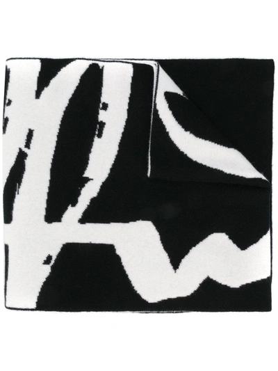 Off-white Logo-embroidered Wool Scarf In 黑色