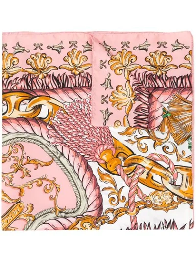 Moschino Silk Pattern Scarf In 1187 Pink Multicolor