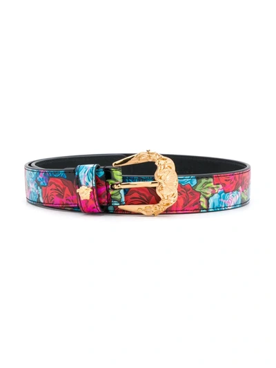 Young Versace Kids' Engraved Buckle Belt In Red