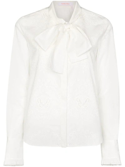 See By Chloé White Embroidered Tie Neck Blouse