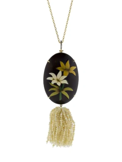 Silvia Furmanovich 18kt Yellow Gold Diamond Marquetry Pearl Tassel Lily Necklace In Ylwgold