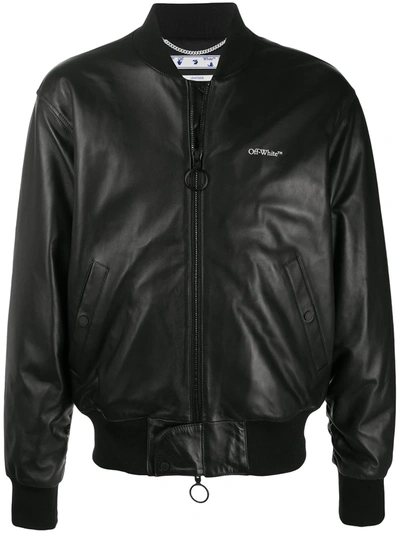 Off-white Leather Agreement Bomber Jacket In Black