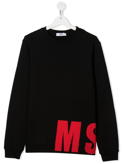 Msgm Teen Logo-print Crew Neck Sweatshirt In Black