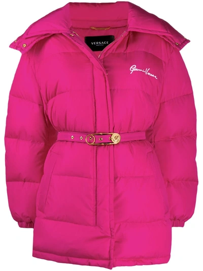 Versace Medusa Safety Pin Puffer Jacket In Pink