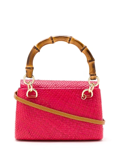 Serpui Bamboo Handle Wicker Bag In Pink