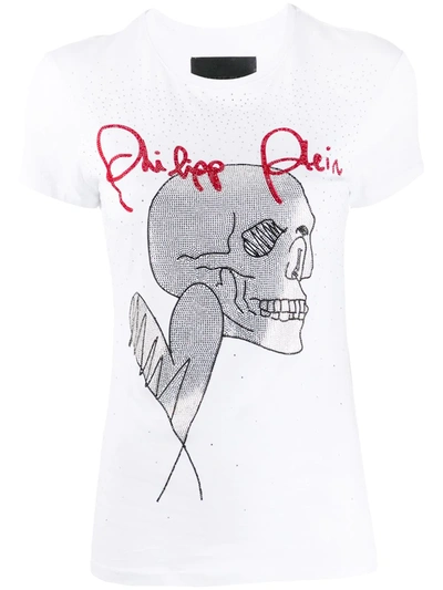 Philipp Plein Love Plein Rhinestone Skull T-shirt In White
