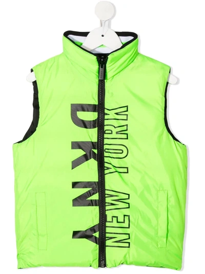 Dkny Kids' Logo-print Quilted Gilet In Green