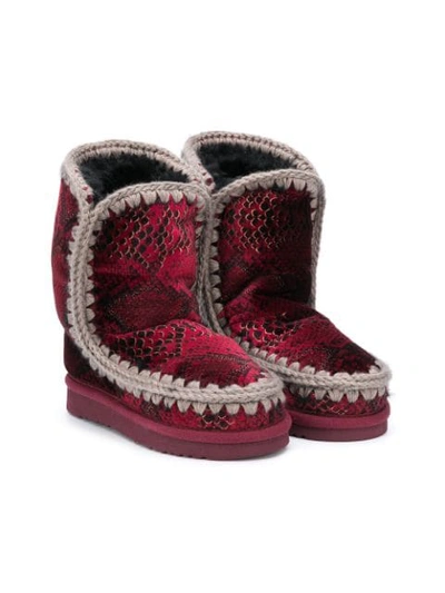 Mou Kids' Eskimo Snakeskin-print Boots In Pink