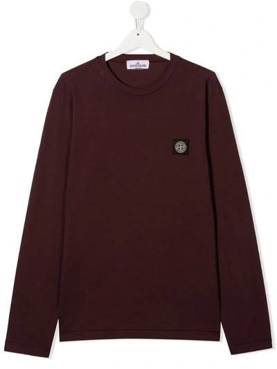 Stone Island Junior Logo Patch Long-sleeve Top In Red