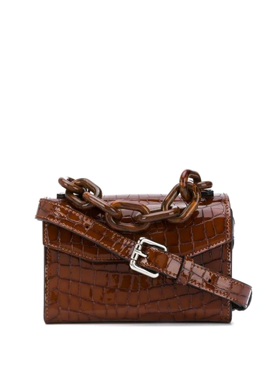 Ganni Crocodile-effect Mini Bag In Brown