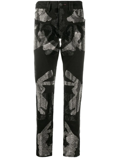 Philipp Plein Camouflage Super Straight Cut Jeans In Black