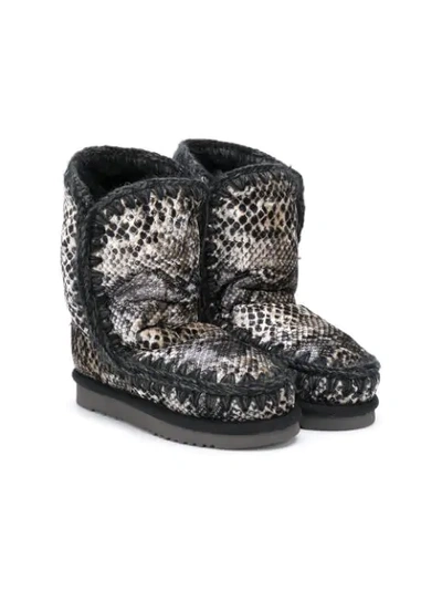 Mou Kids' Eskimo Snakeskin-print Boots In Grey