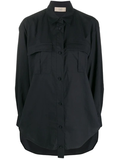 Maison Flaneur Long-sleeved Curved Hem Shirt In Black