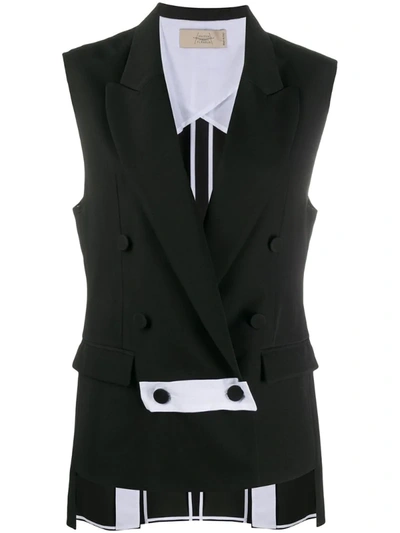 Maison Flaneur Sleeveless Double-breasted Blazer In Black