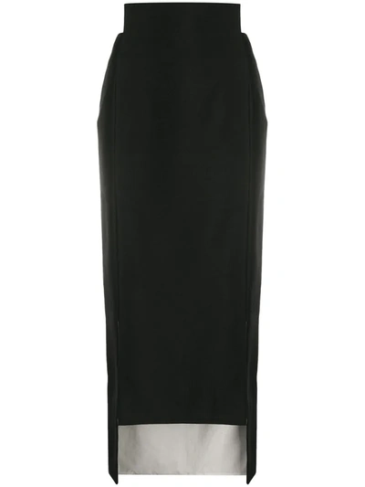 Maison Flaneur Side Slit Pencil Skirt In Black