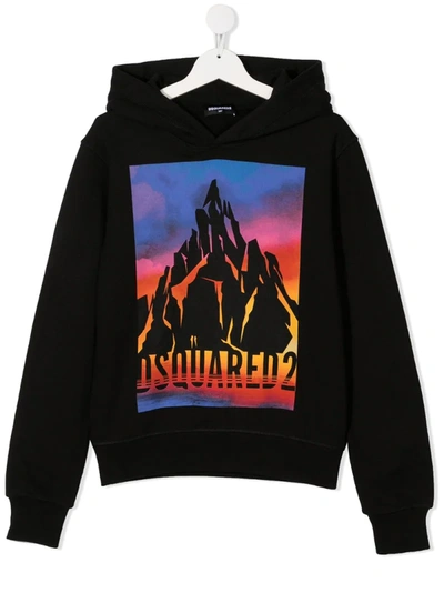 Dsquared2 Kids' Mountain Print Hoodie In Black