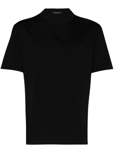 Ermenegildo Zegna Logo-embroidered Short-sleeve T-shirt In Black