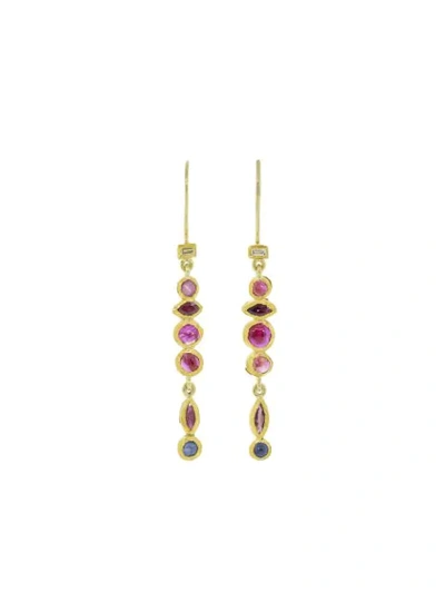 Boaz Kashi 24kt Yellow Gold Diamonds, Sapphires, And Tourmaline Drop Earrings In Ylwgold