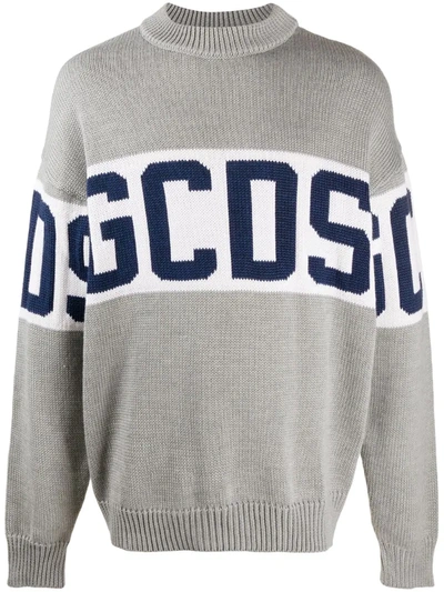 Gcds Logo Intarsia Jumper In Grey