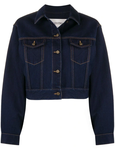 Valentino Cropped Denim Jacket In Blue