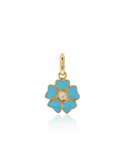 Gigi Clozeau 18kt Yellow Gold Diamond-embellished Flower Charm In Turquoise Yellow Gold