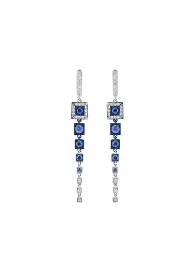 Mariani 18kt White Gold Erte Blue Sapphire And Diamond Drop Earrings In Whtgold