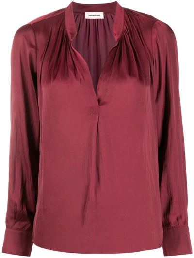 Zadig & Voltaire Collarless Longsleeved Blouse In Red