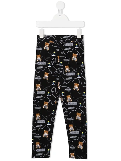 Moschino Kids' Logo Teddy Bear Print Trousers In Black