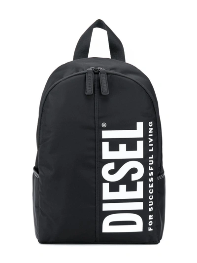 Diesel Kids' Logo-print Zipped Backpack In Black