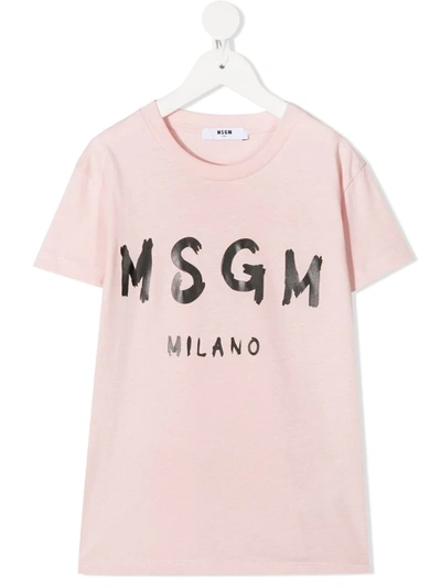 Msgm Kids' Logo-print Crew Neck T-shirt In Pink