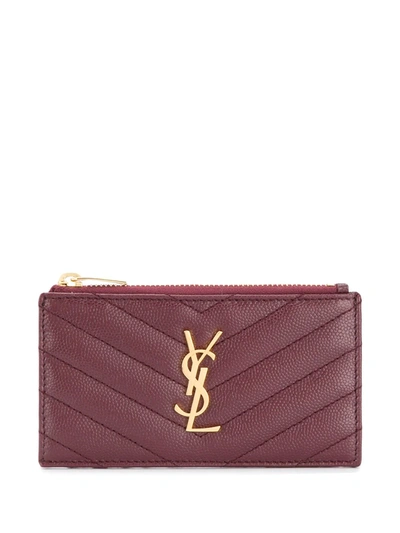 Saint Laurent Monogram Plaque Cardholder In Red