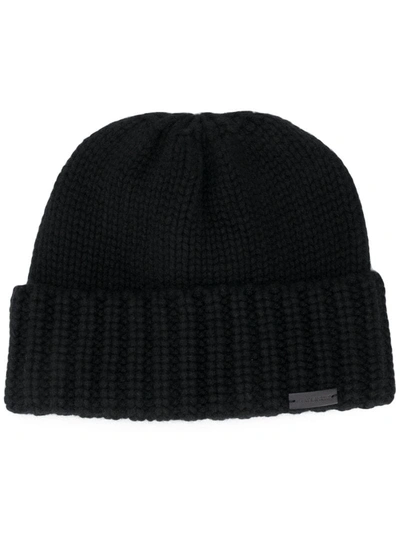 Saint Laurent Logo Plaque Cashmere Beanie In Black