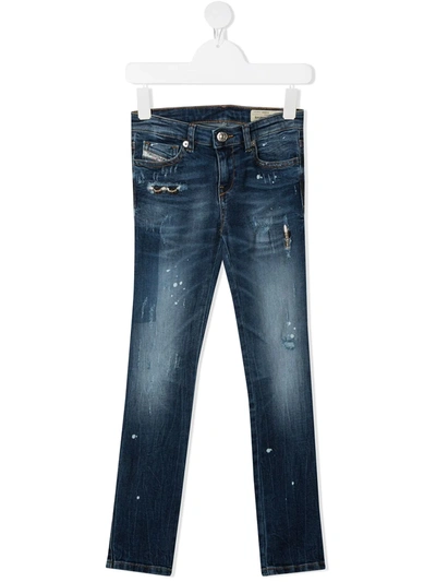 Diesel Kids' Straight-leg Stonewashed Jeans In Blue