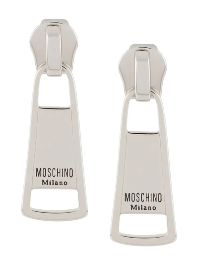 Moschino Macro Zip Puller Earrings In Silver