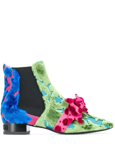 Moschino Bow Ankle Boots In Blue