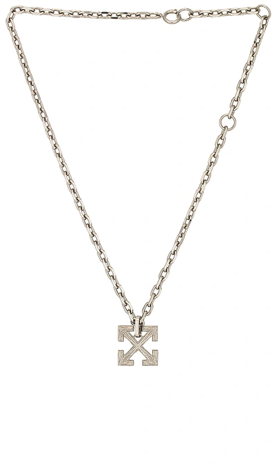 Off-white Textured Arrow Necklace In Metallic Silver