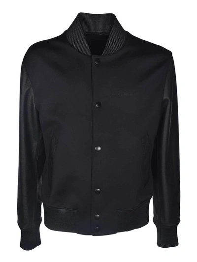 Givenchy Bomber In Black Featuring Leather Sleeves