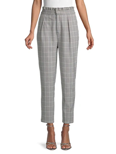 Cupcakes And Cashmere Lindley Paperbag Waist Plaid Crop Pants In Heather Grey