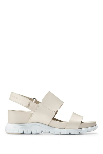 Cole Haan Zerogrand Leather Wedge Sport Sandals In Pumice Stone Leather/optic Whi