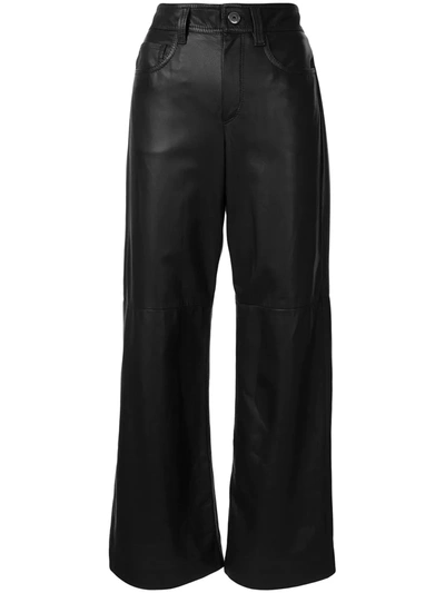 Brunello Cucinelli Faux Leather Wide Leg Trousers In Black