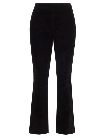 Theory Kick Pull On Leather Trousers In Black