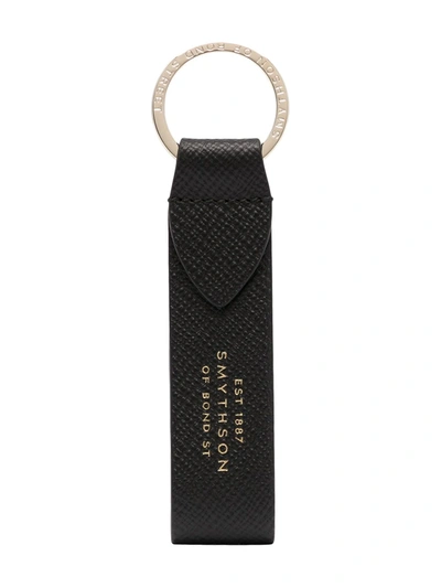 Smythson Panama Leather Strap Keyring In Black