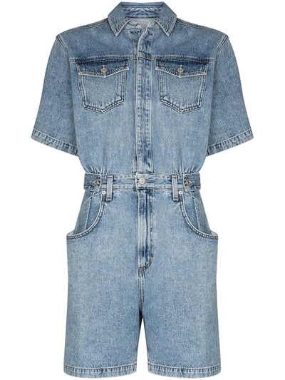 Agolde Rio Zora Cotton Denim Romper In Mid Denim