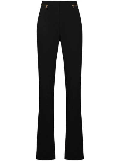 Versace Stretch Wool Flared Leg Trousers In Black
