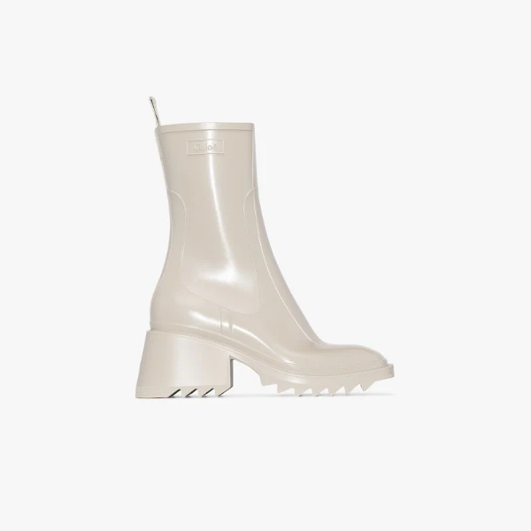 beige rain boots