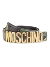 Moschino Camo Logo Buckle Leather Belt In Black Gold 1