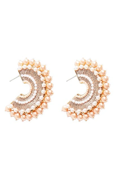 Mignonne Gavigan Mini Fiona Imitation Pearl Hoop Earrings In Rose Gold