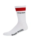 Alexander Mcqueen Men's Logo Stripe Crew Socks In White/red